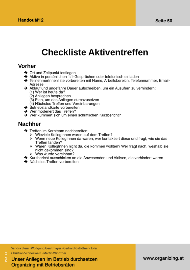 Organizing Handout#12: Checkliste Aktiventreffen